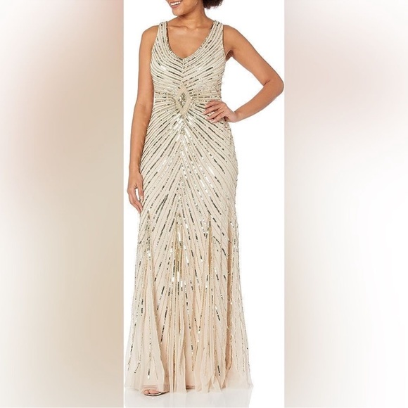Aidan Mattox Metallic Chevron Sequin sleeveless long gown - Picture 9 of 11